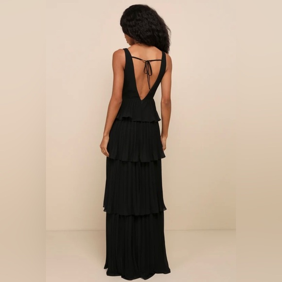 Mesmerizing Essence Black Pleated Backless Tiered Maxi Dress - Picture 2 of 5
